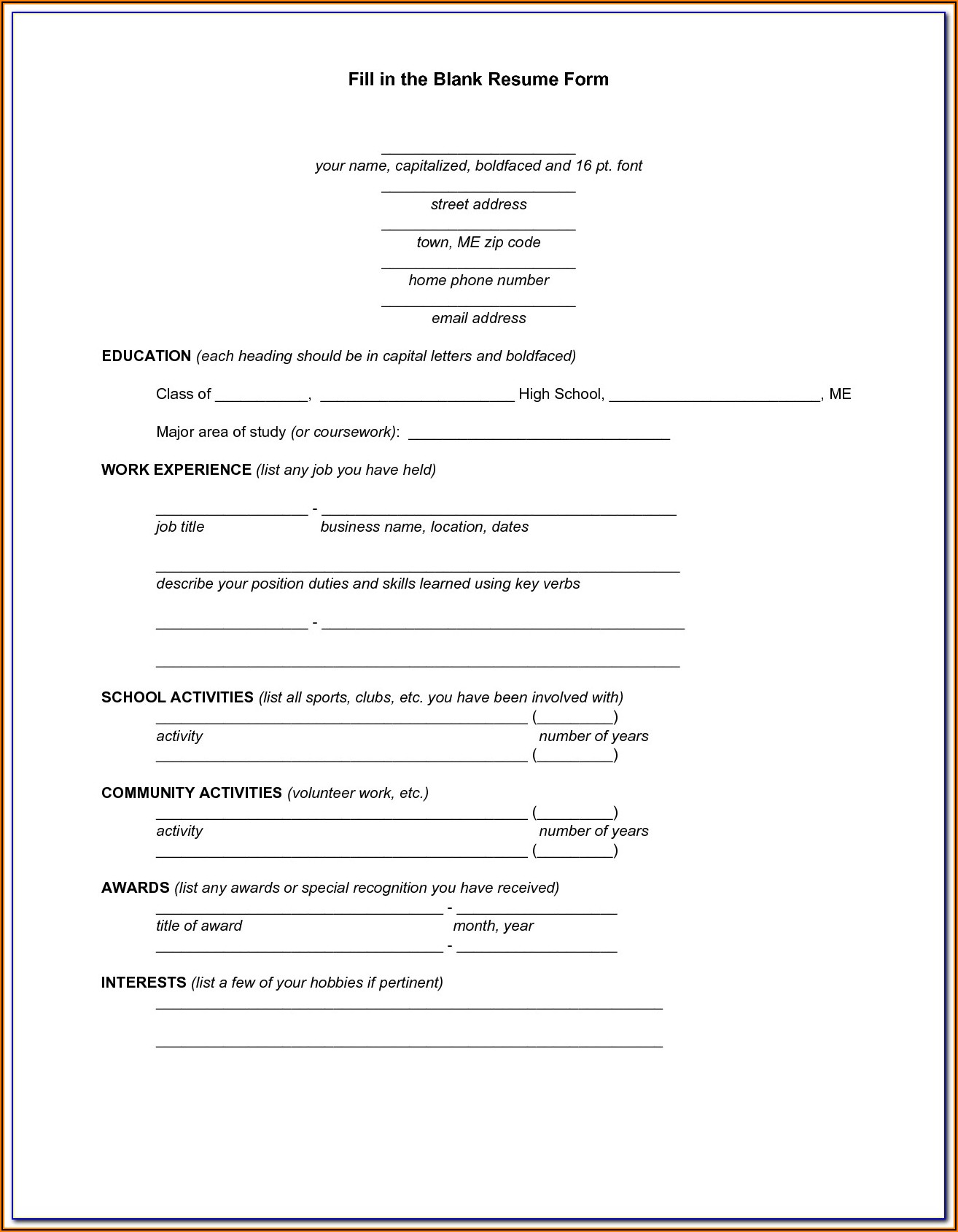 Fill In The Blank Resume Template