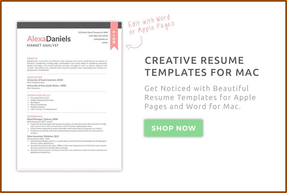 Free Creative Resume Templates For Mac Pages