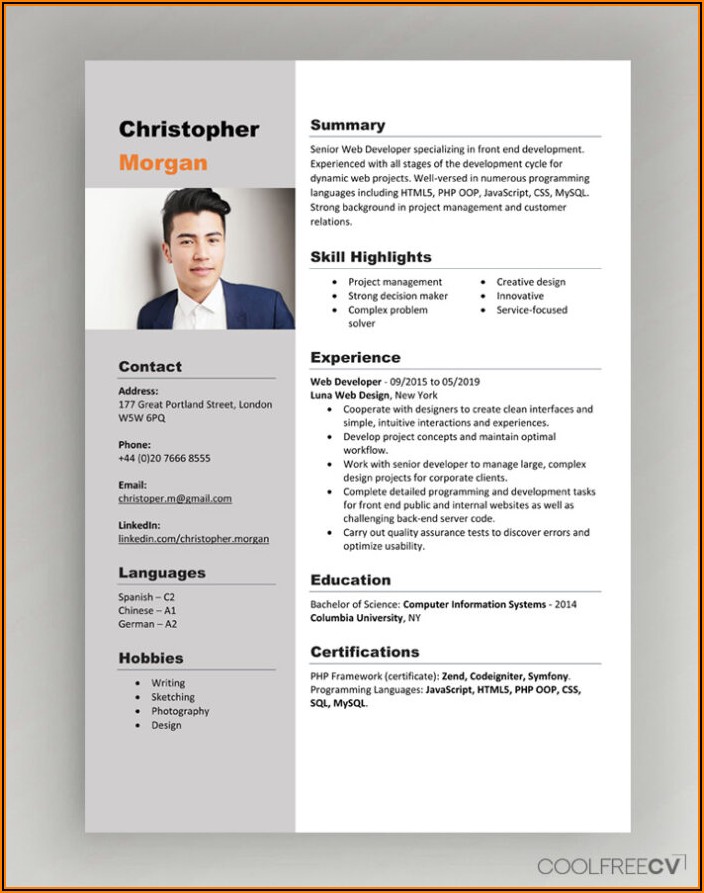 Free Microsoft Word Resume Template With Photo