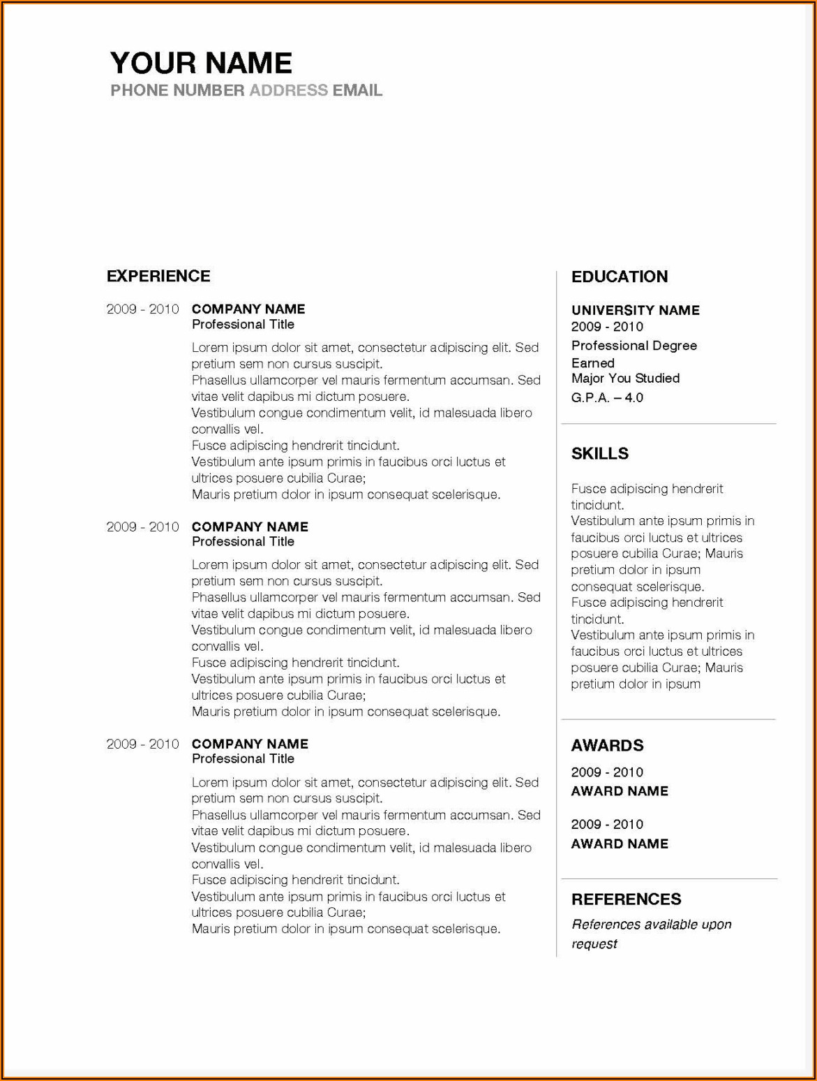 Free Resume Templates For Apple