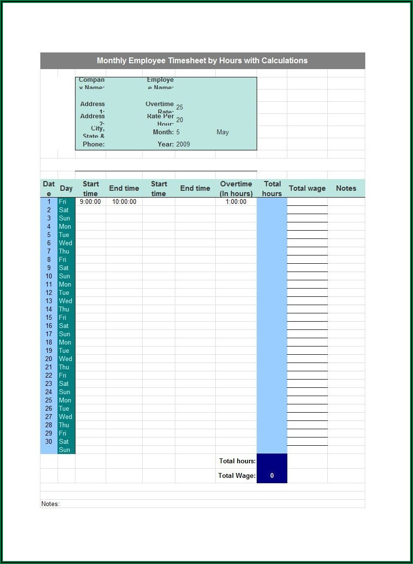 Free Yearly Timesheet Template Excel