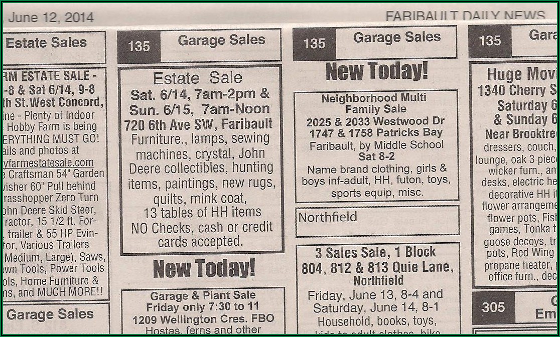 Garage Sale Ad Wording Examples