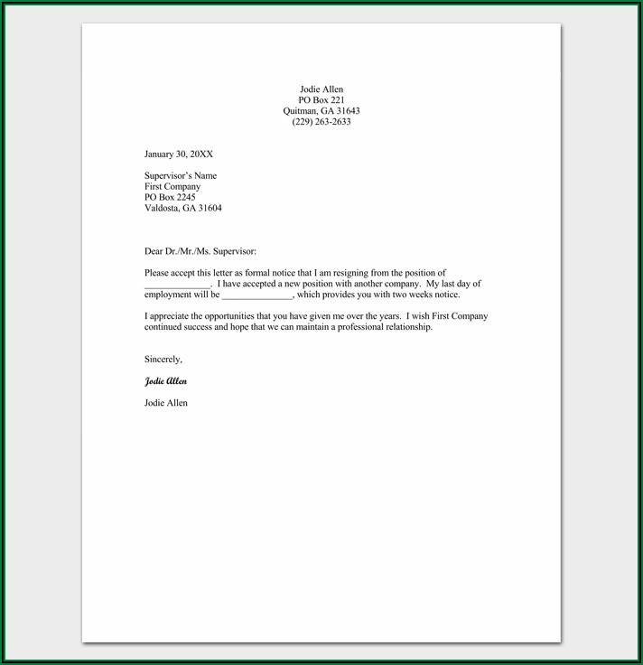 How To Write A Resignation Letter Example Pdf