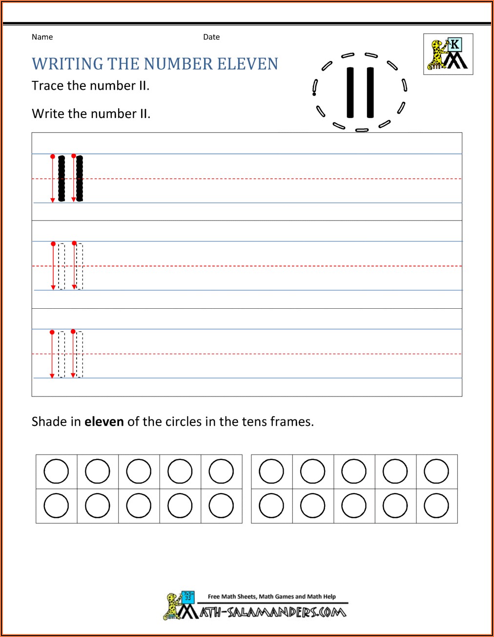 Number Worksheets 11 20 For Kindergarten