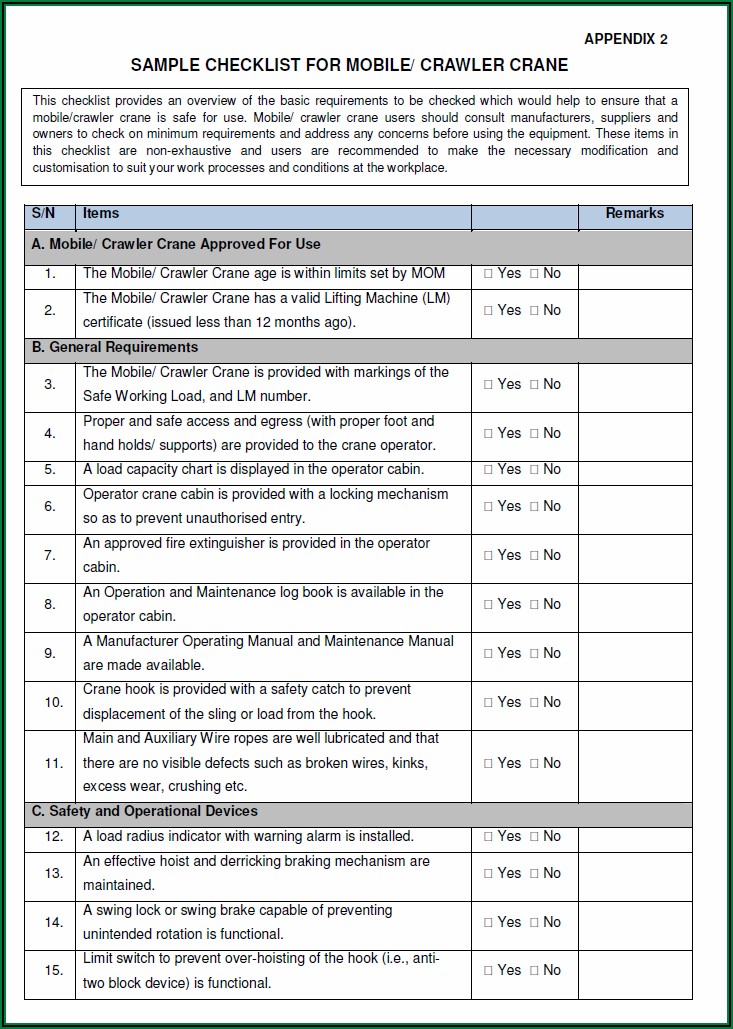Occupational Health And Safety Inspection Checklist Pdf