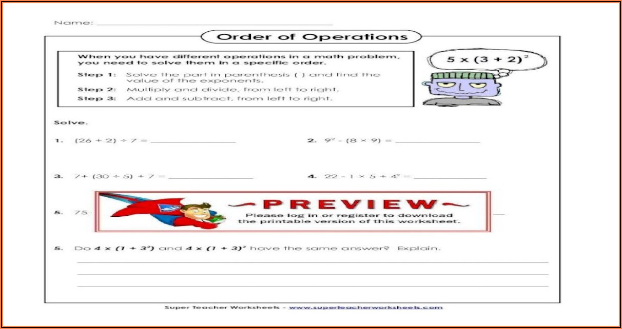 Order Of Operations Super Teacher Worksheets