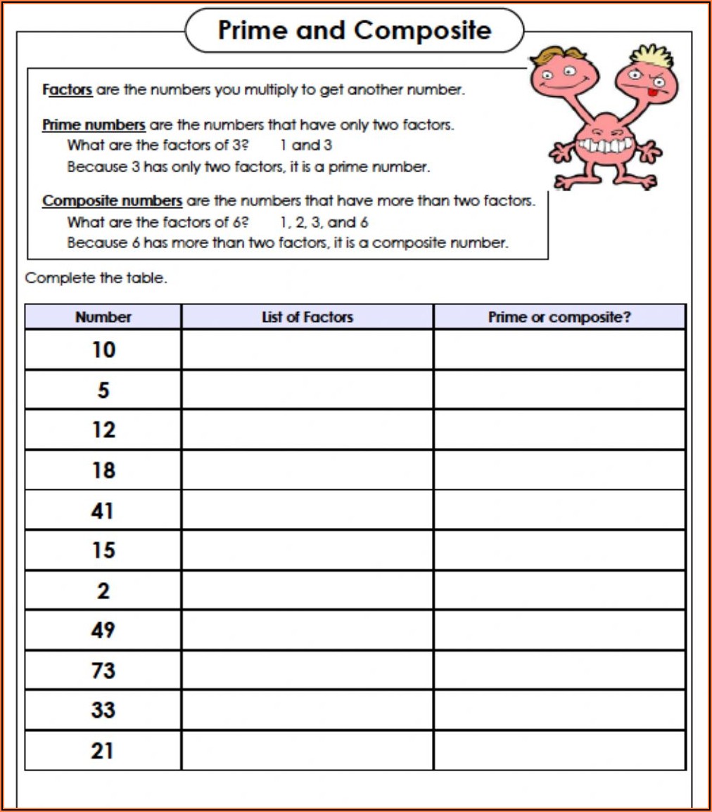 Prime And Composite Numbers Worksheet Grade 5 Pdf
