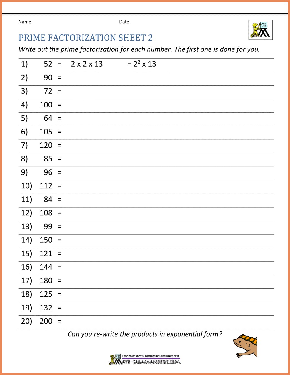 Prime Numbers Worksheets Grade 7