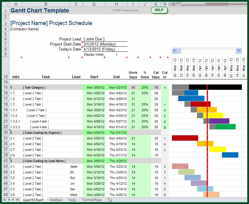 Project Gantt Chart Template Excel