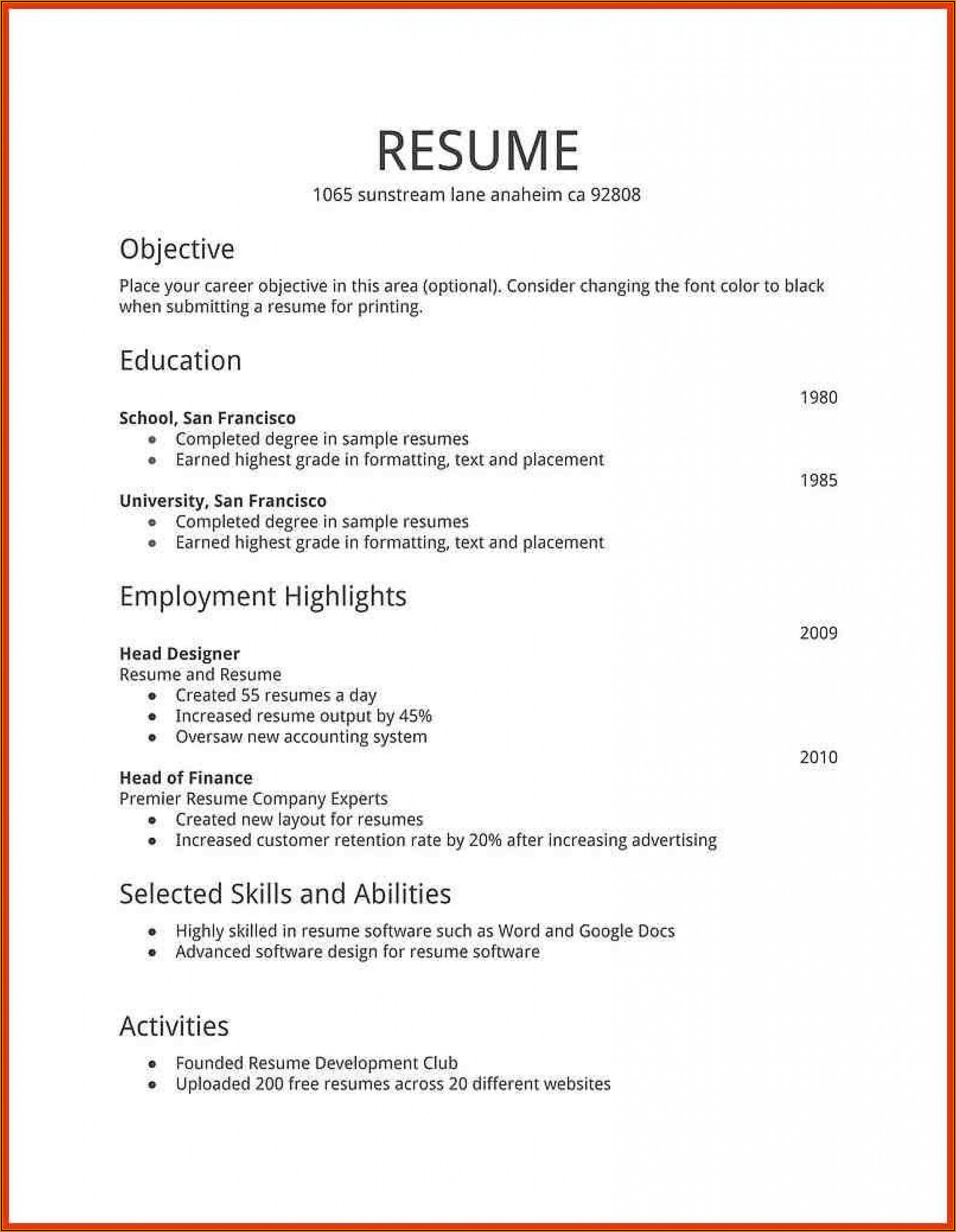 Resume Format Ms Word File Download