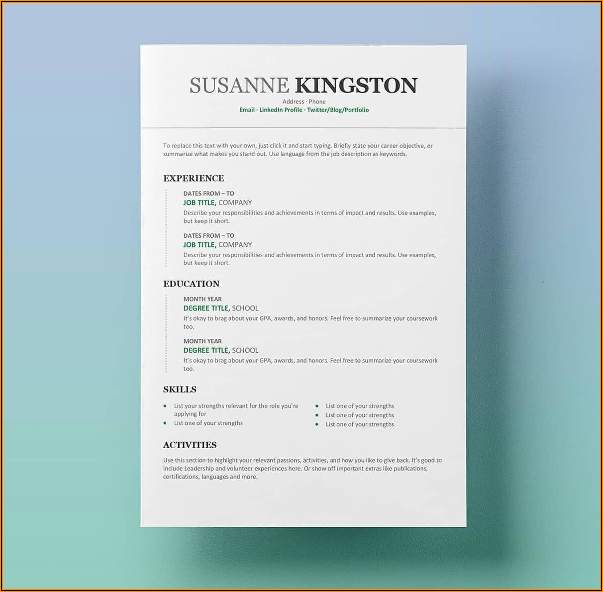 Resume Templates For Microsoft Word Free Download