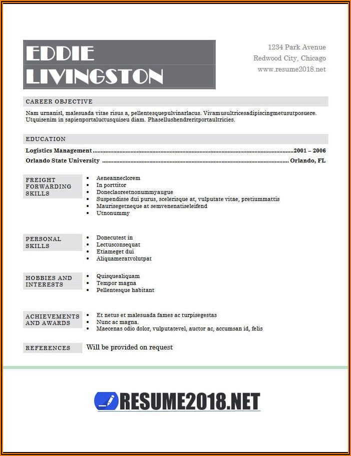 Resume Templates Word Free Download 2018