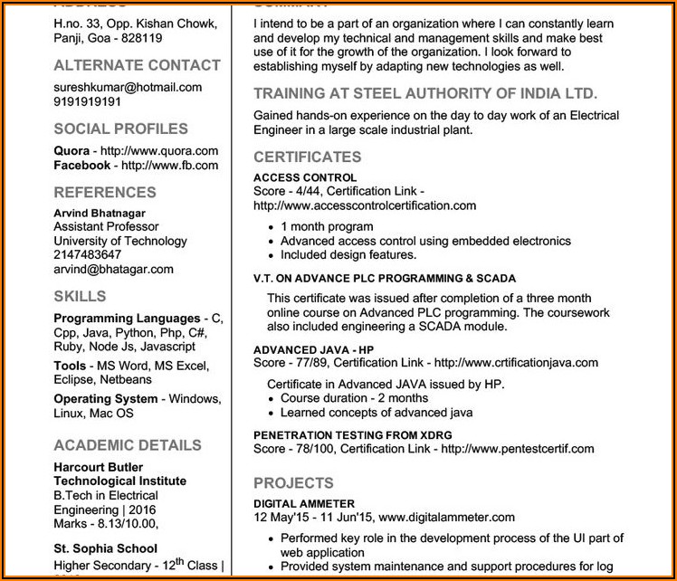 Resume Templates Word Free Download Indian