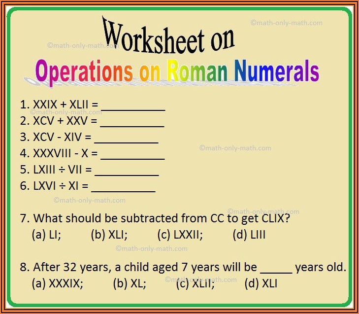 Roman Numerals Exercises For Grade 6