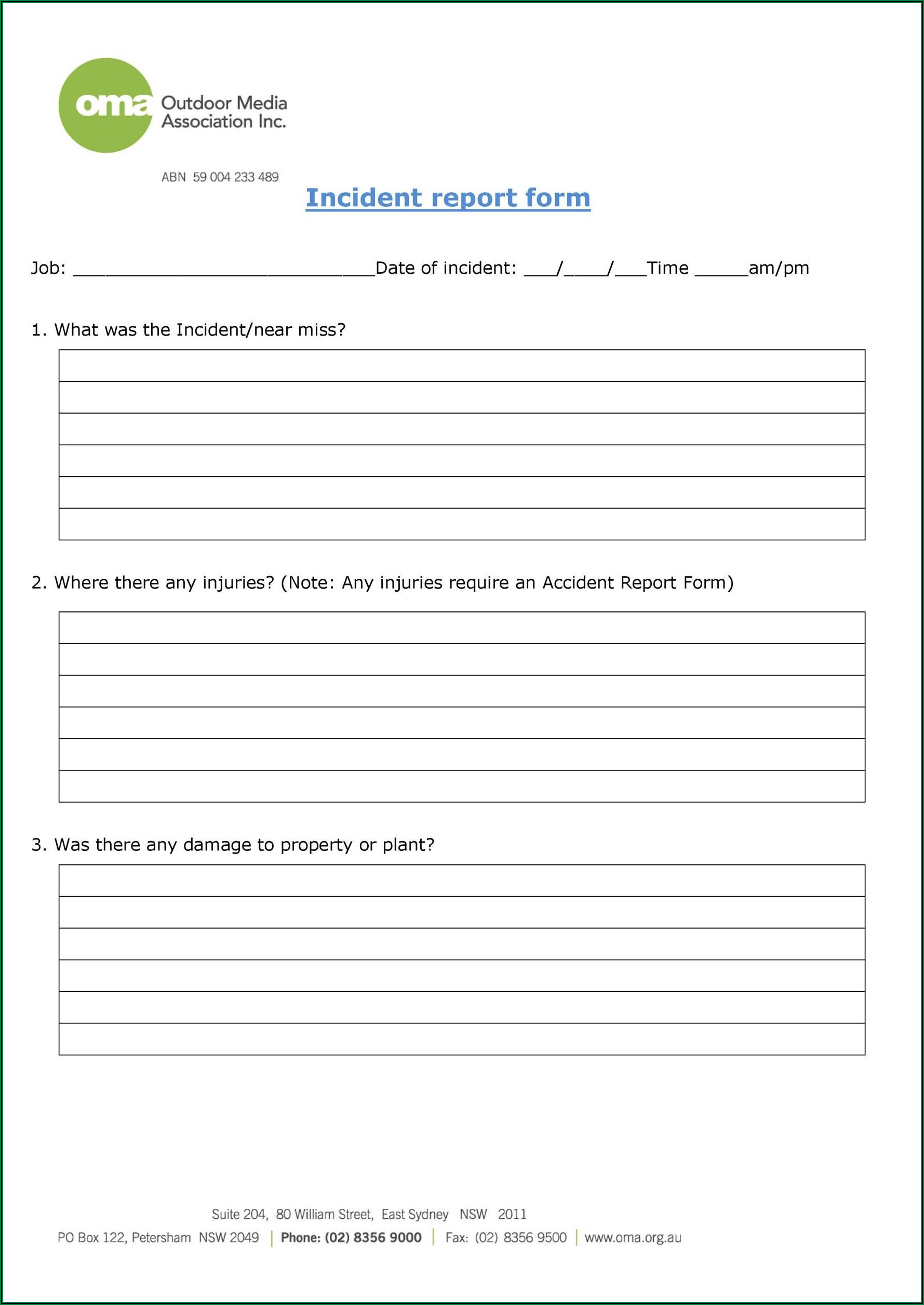 Sample Employee Incident Report Form