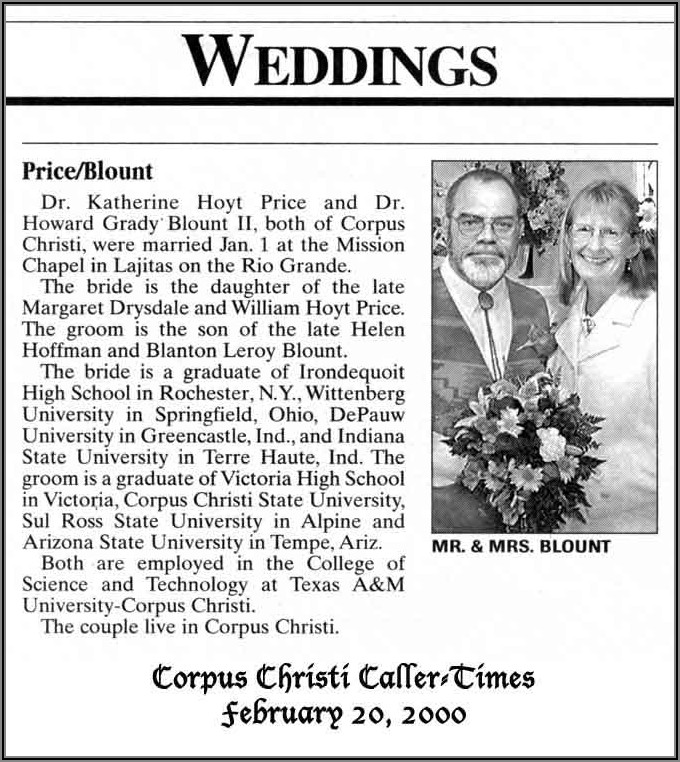 Sample Wedding Announcement For Newspaper