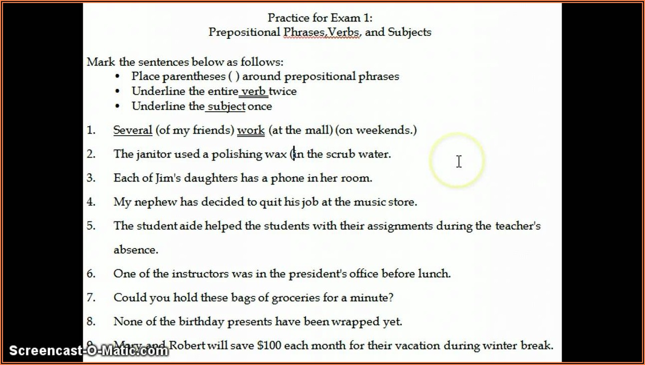 Subject Verb Agreement With Prepositional Phrases Quiz