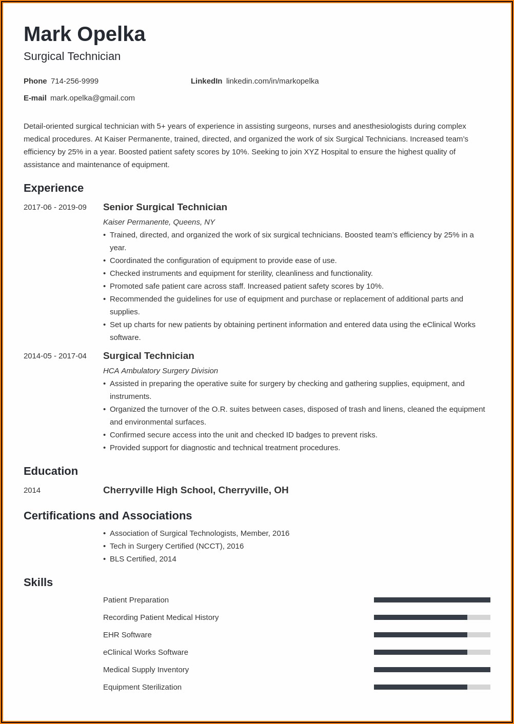 Surgical Tech Resume Examples
