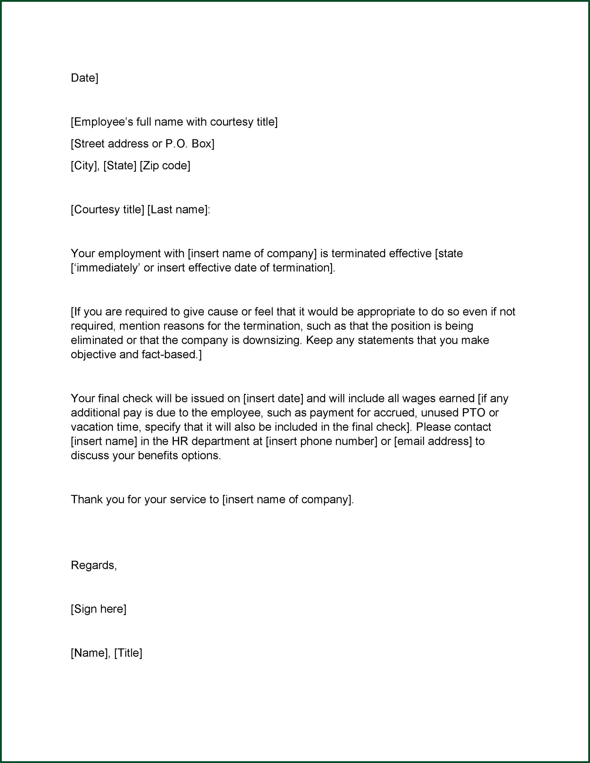Template Termination Of Employment Letter Uk