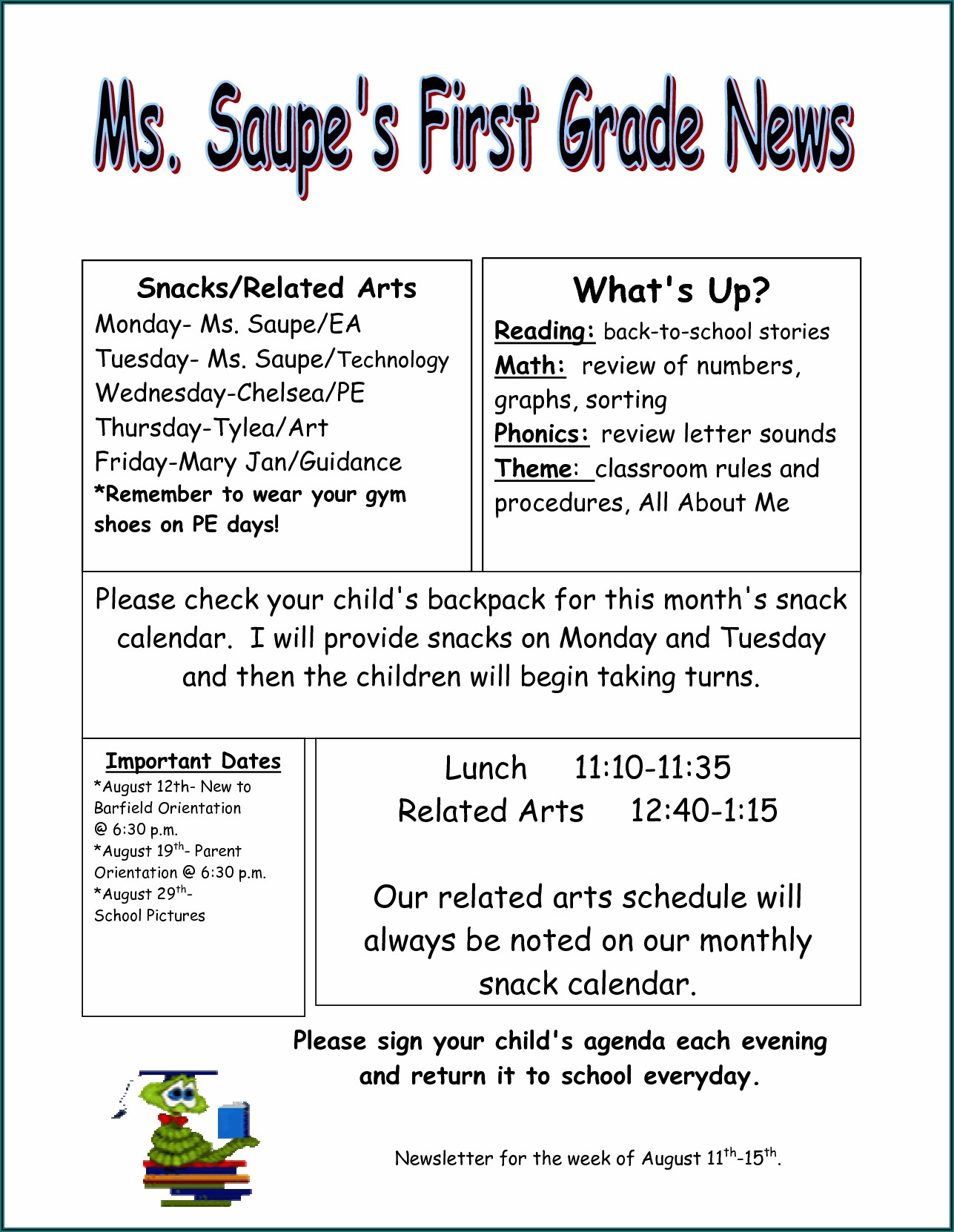 Weekly Classroom Newsletter Template Free