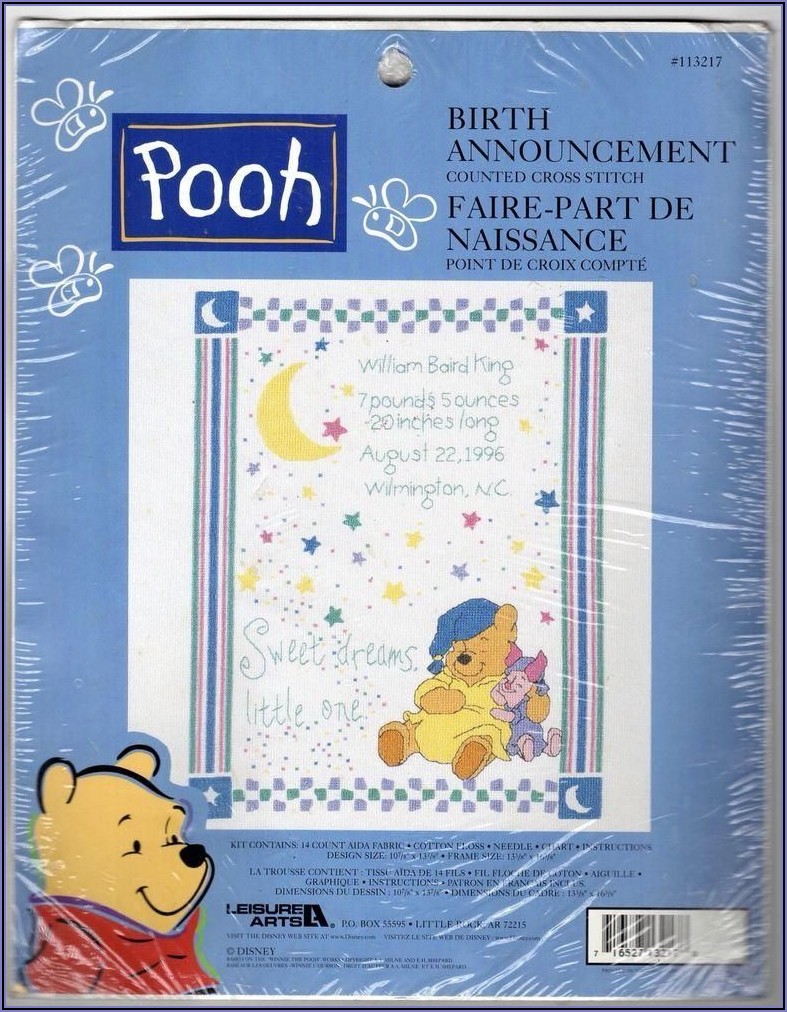 Winnie The Pooh Cross Stitch Baby Announcement