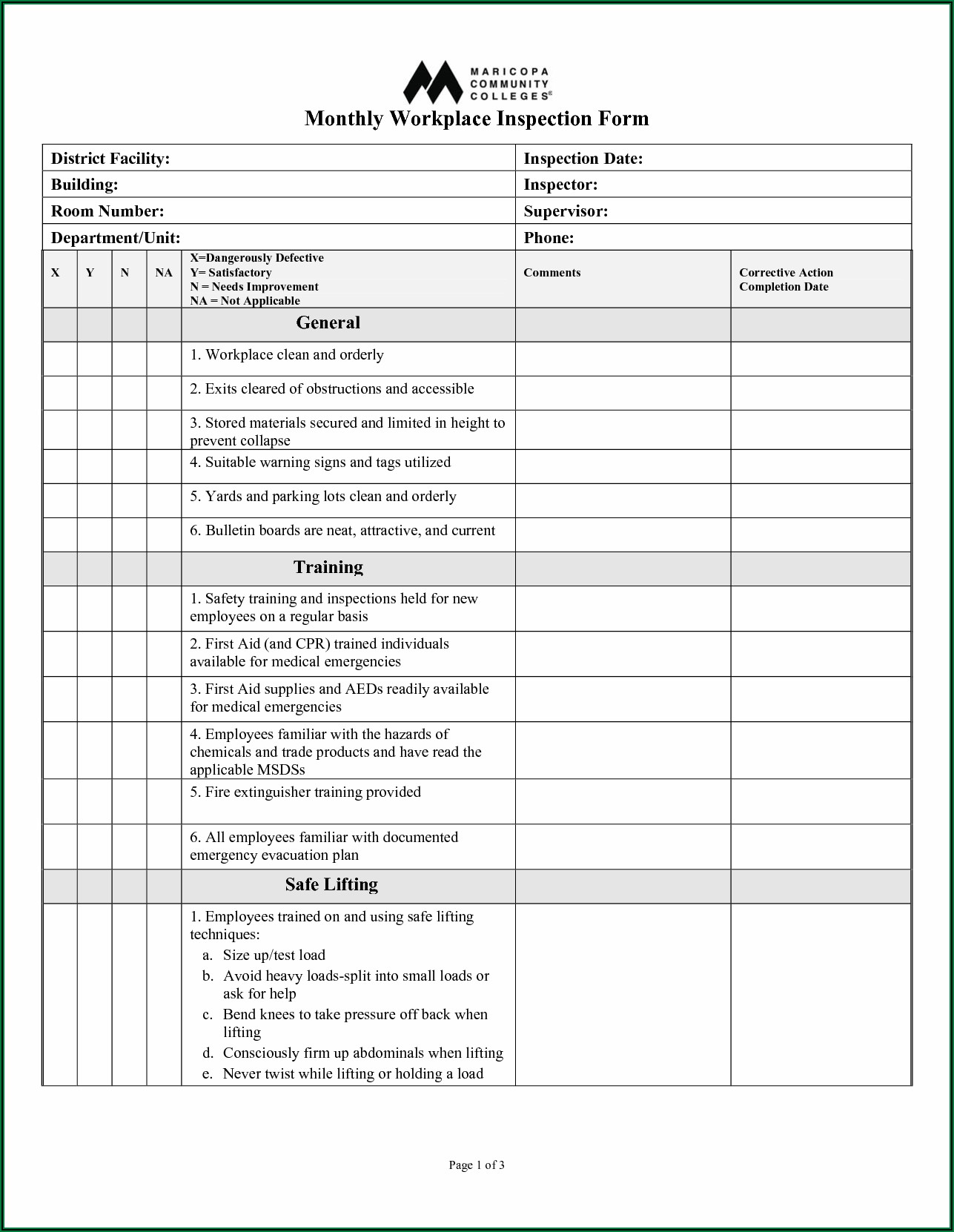 Workplace Health And Safety Checklist Template