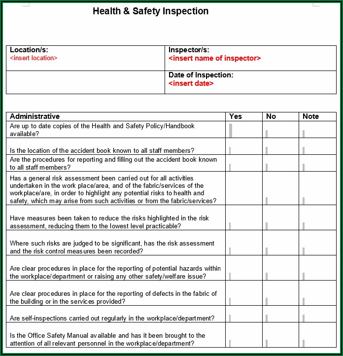Workplace Health And Safety Inspection Checklist For Long Day Care Services
