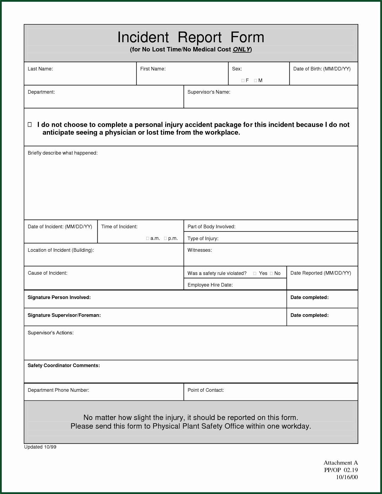 Workplace Incident Report Form Template Free