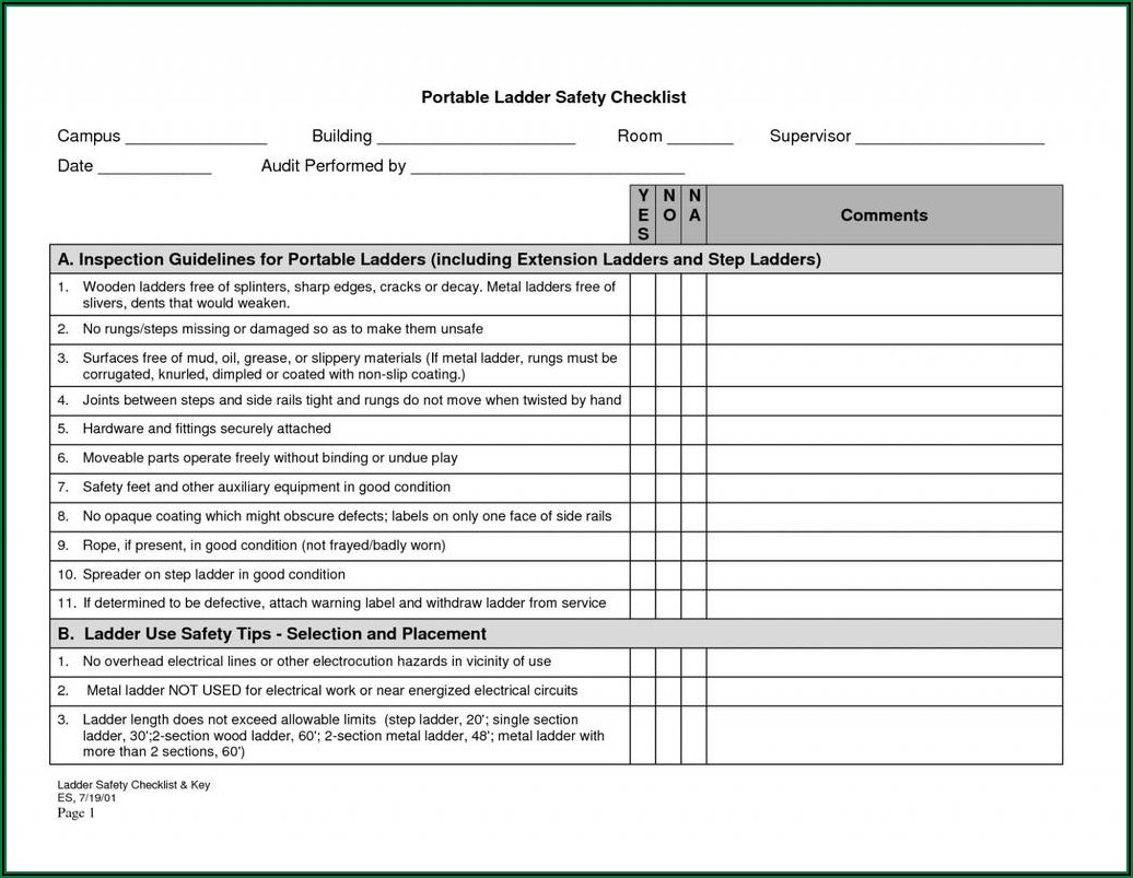 Workplace Safety Inspection Checklist Osha