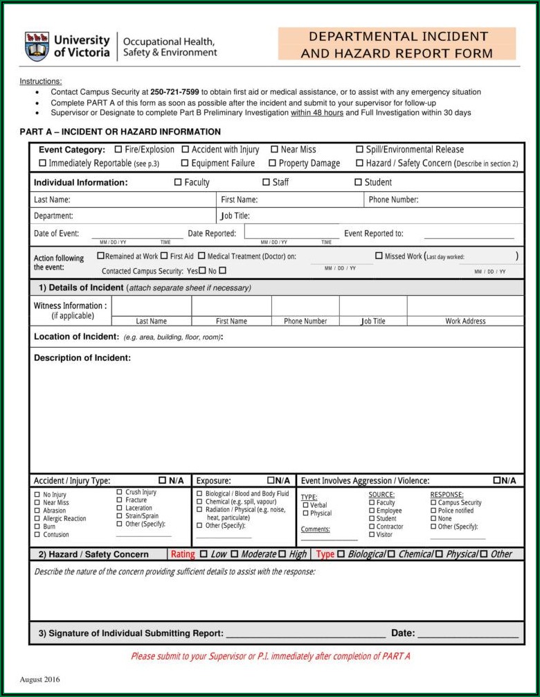 Workplace Violence Incident Report Form Template