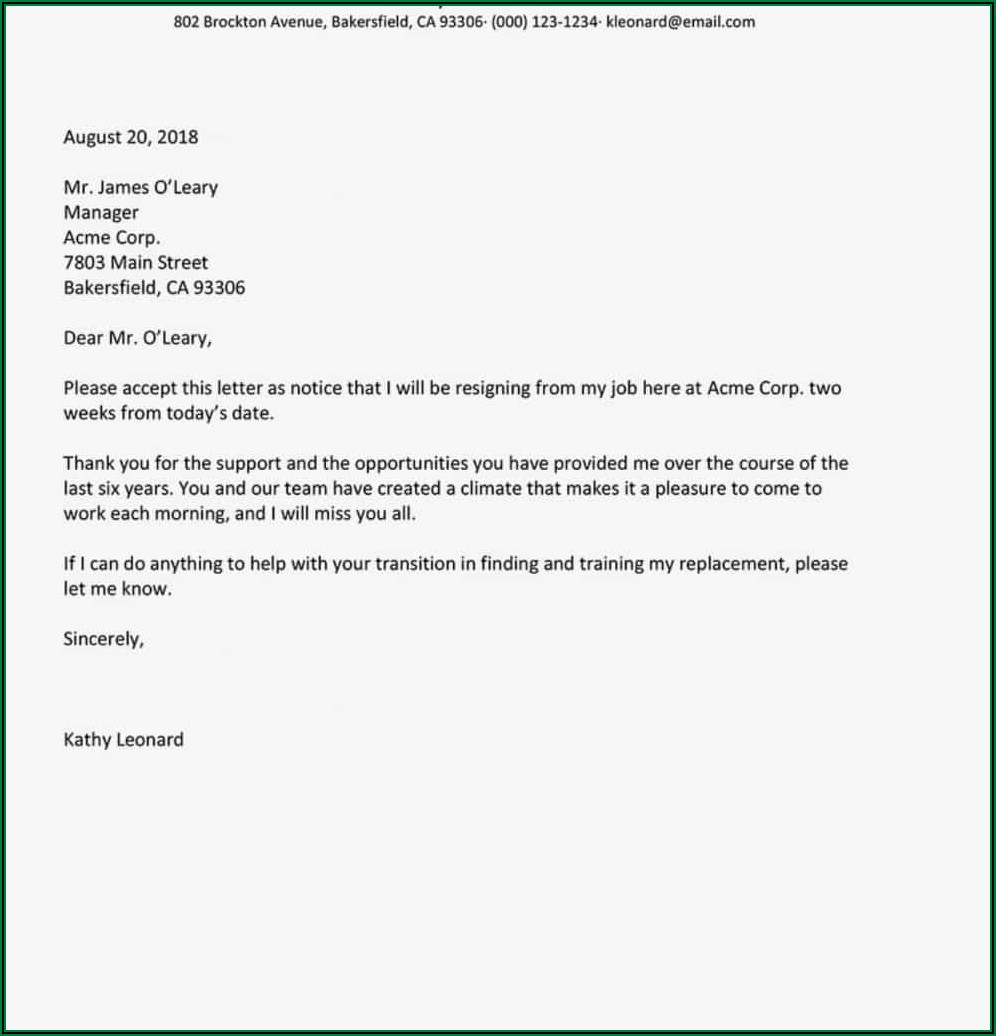 Writing A Resignation Letter Uk Template