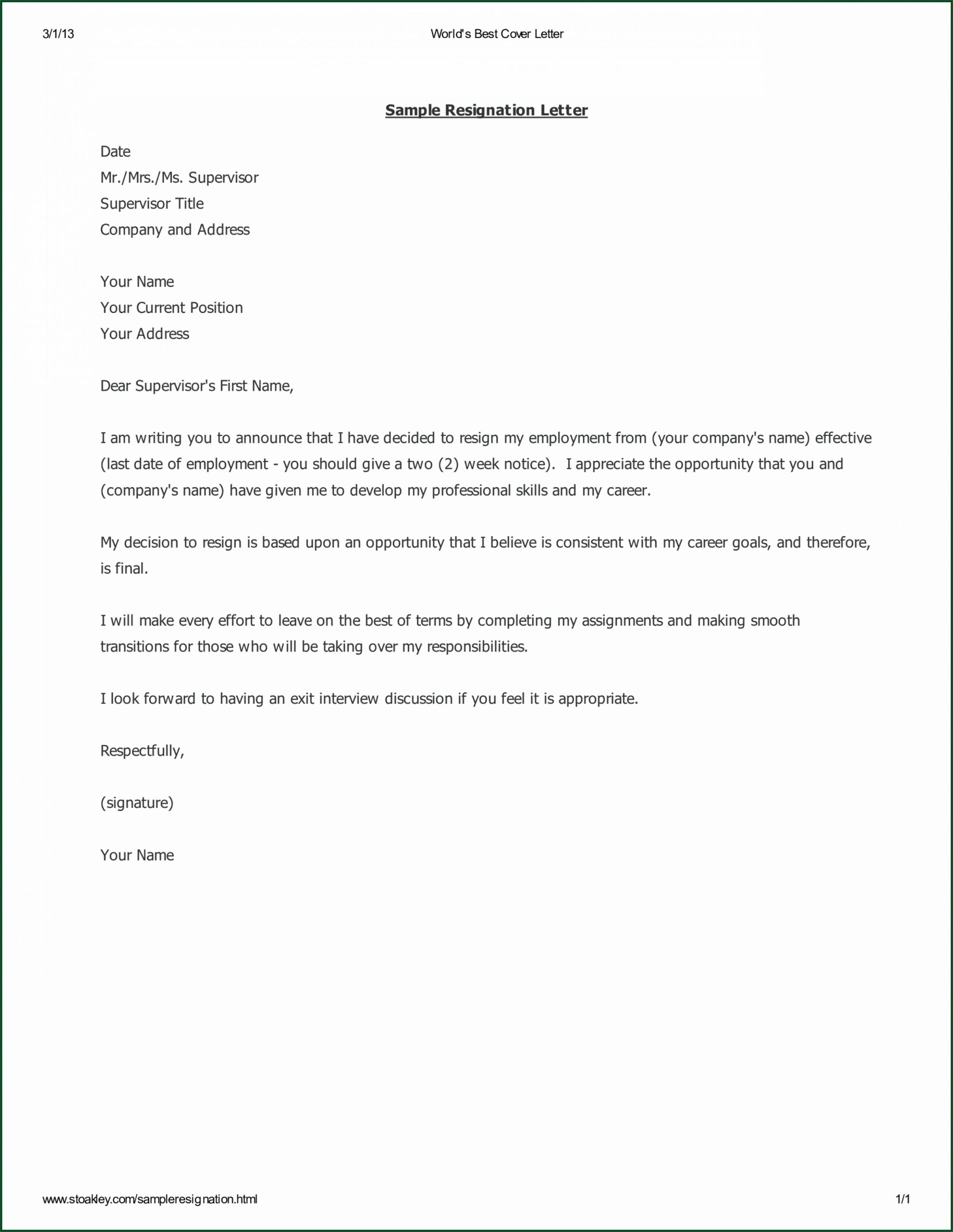 Writing Resignation Letter Format
