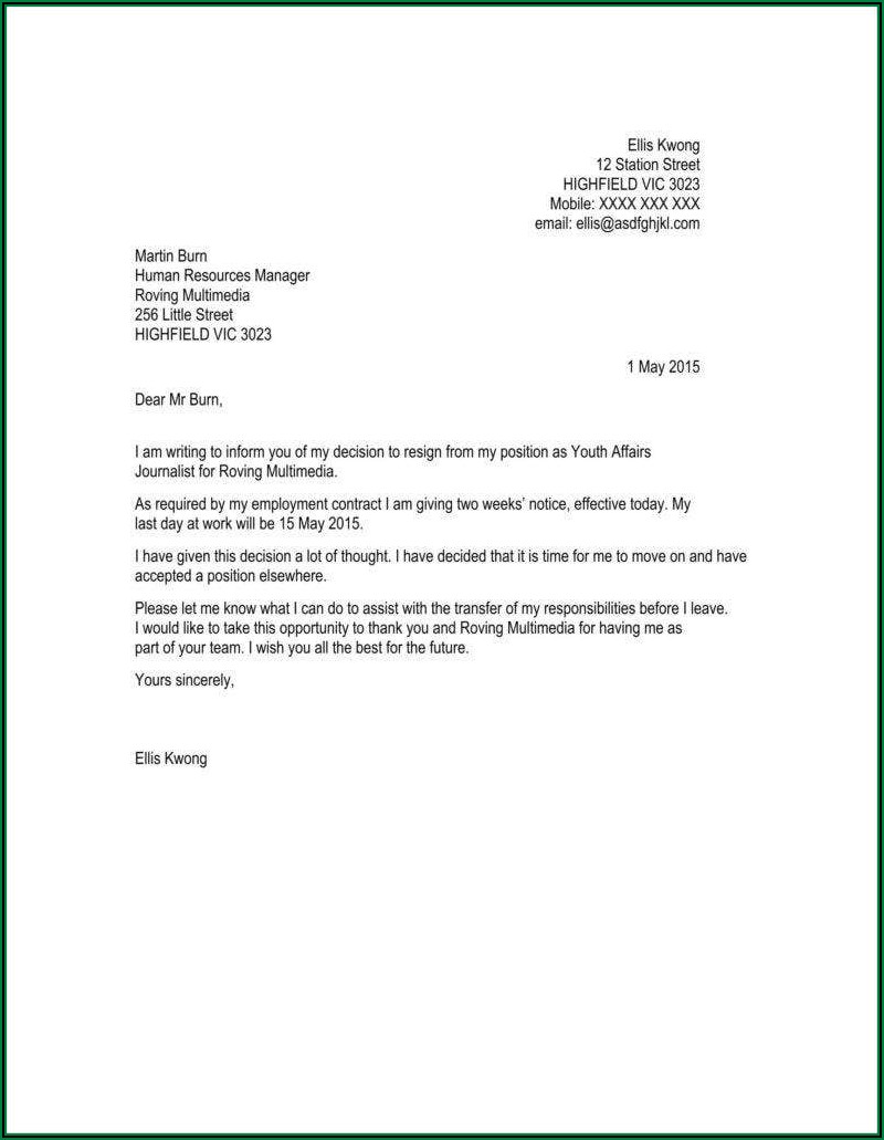 Written Resignation Letter Sample