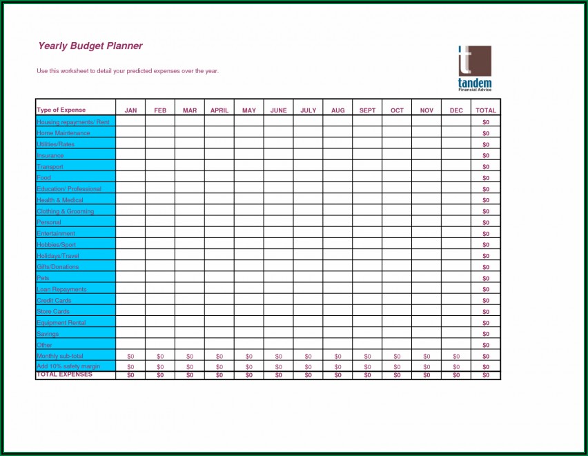 Yearly Family Budget Template Excel