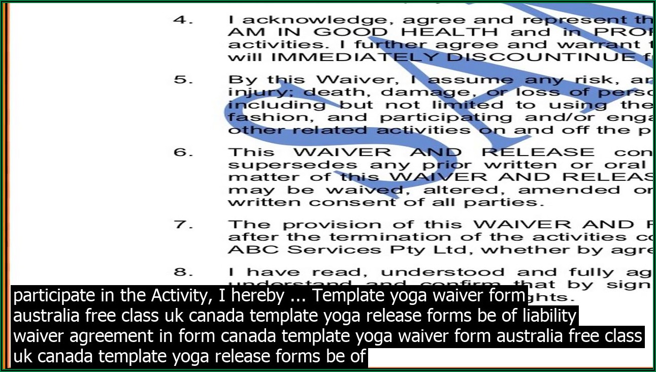 Yoga Class Waiver Form Canada