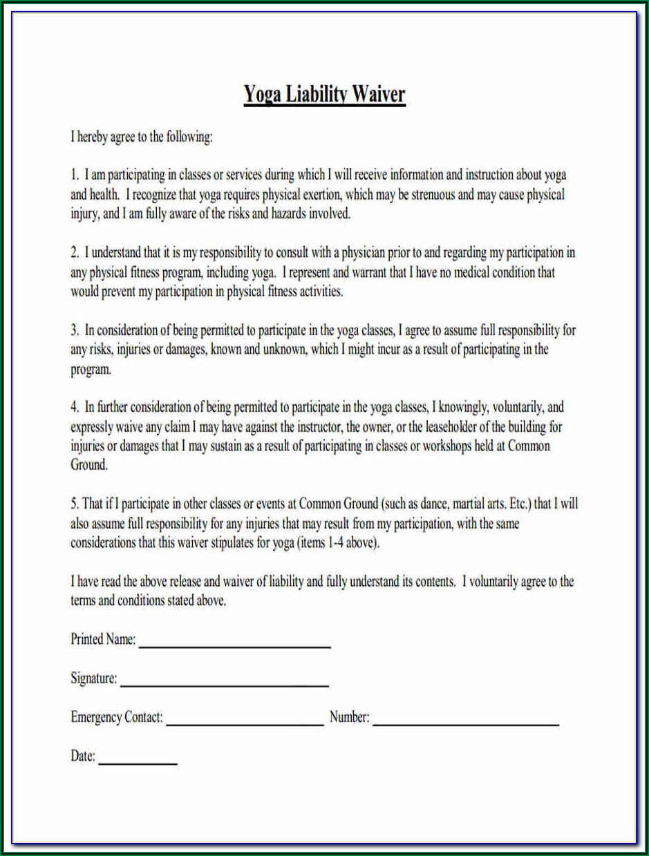 Yoga Class Waiver Form Template