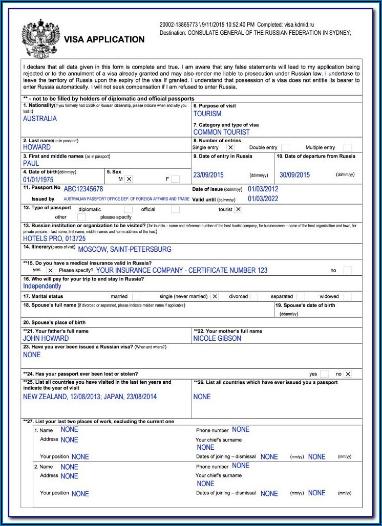 Australian Tourist Visa Application Form 1415