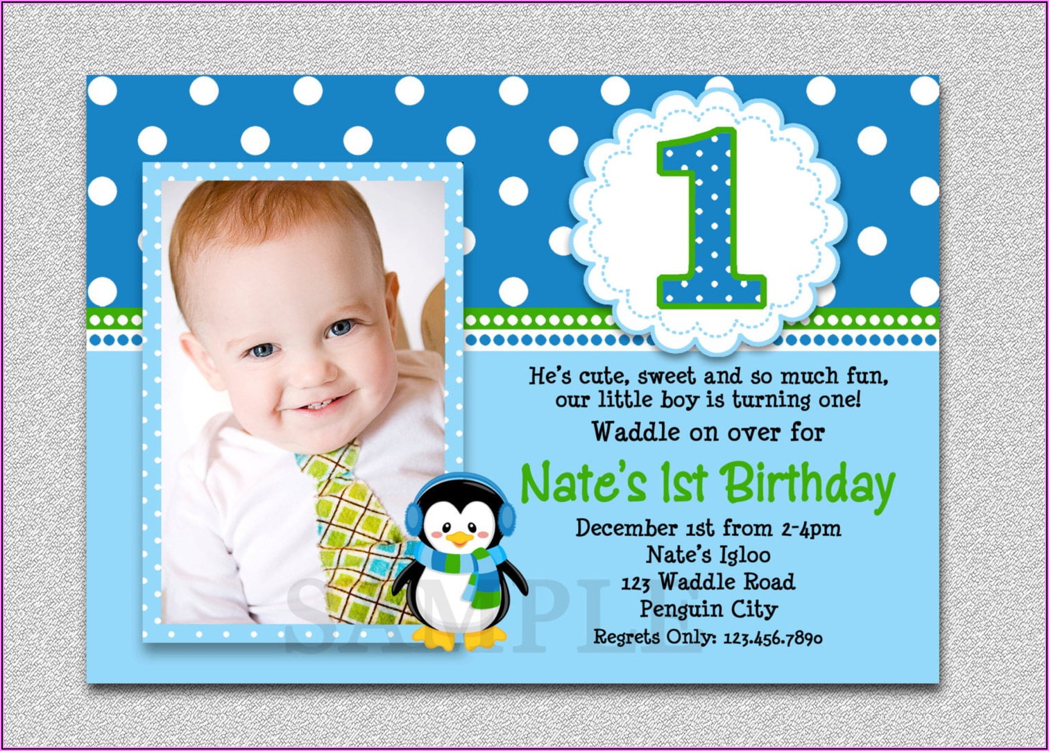 Baby Boy 1st Birthday Invitation Card Template
