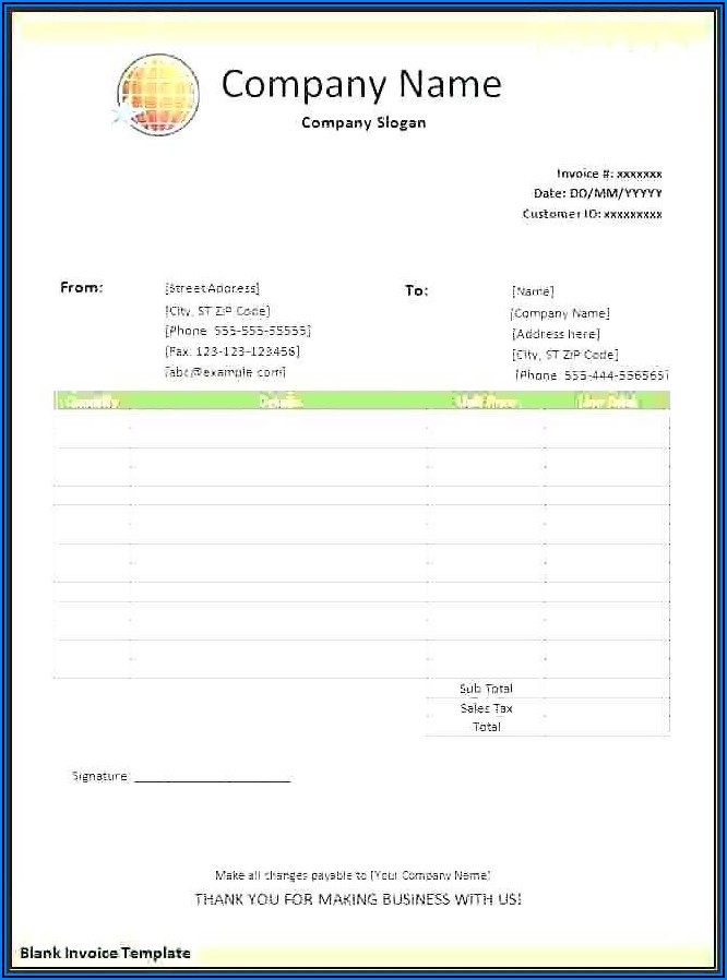 Blank Invoice Document Template