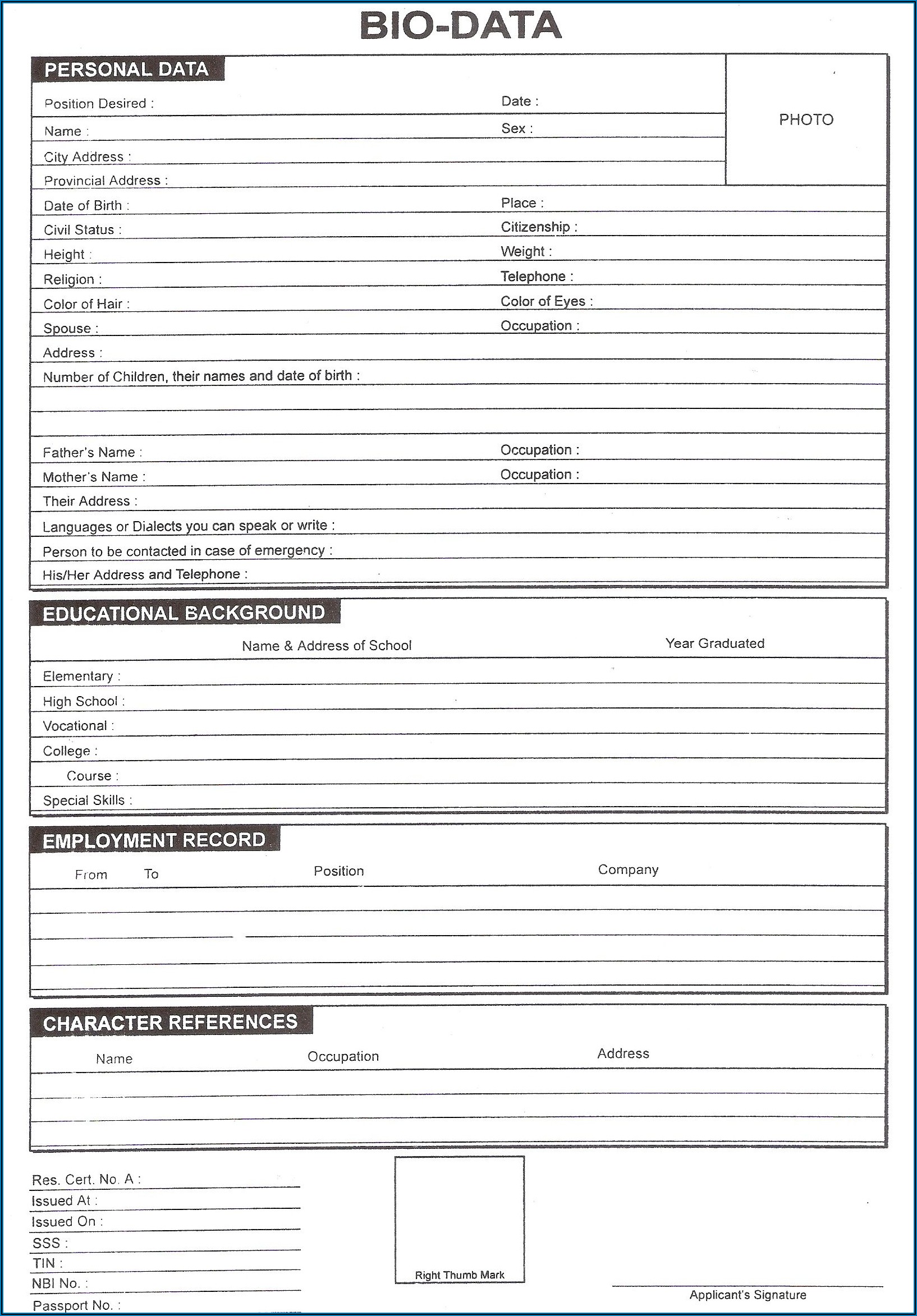 Blank Resume Form Pdf Download