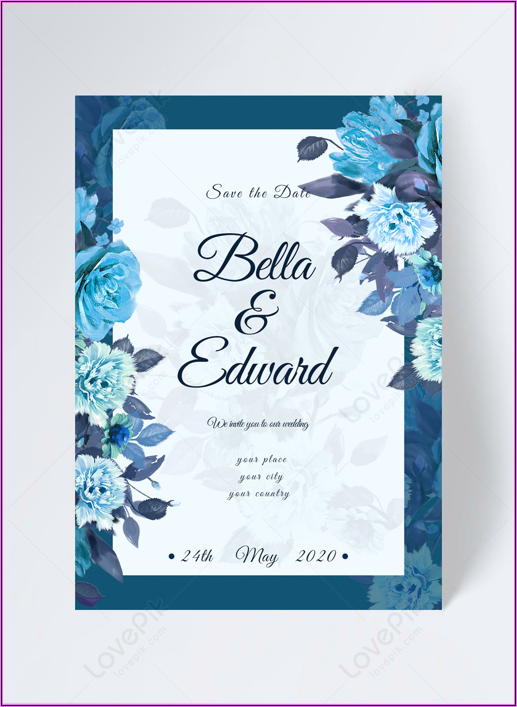 Blue Floral Wedding Invitation Template
