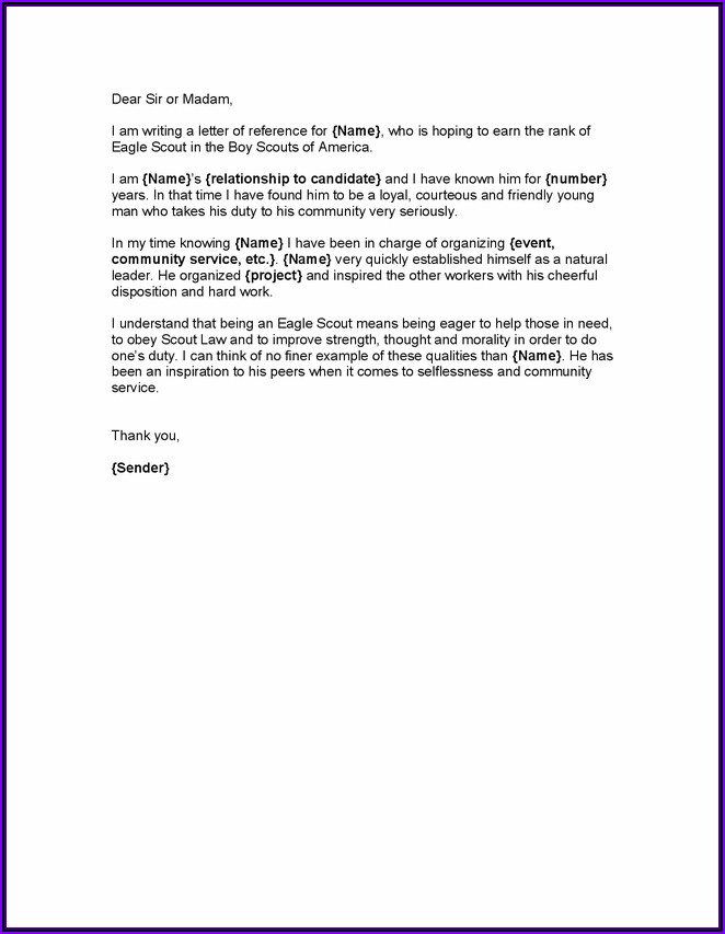 Boy Scout Eagle Letter Of Recommendation Sample