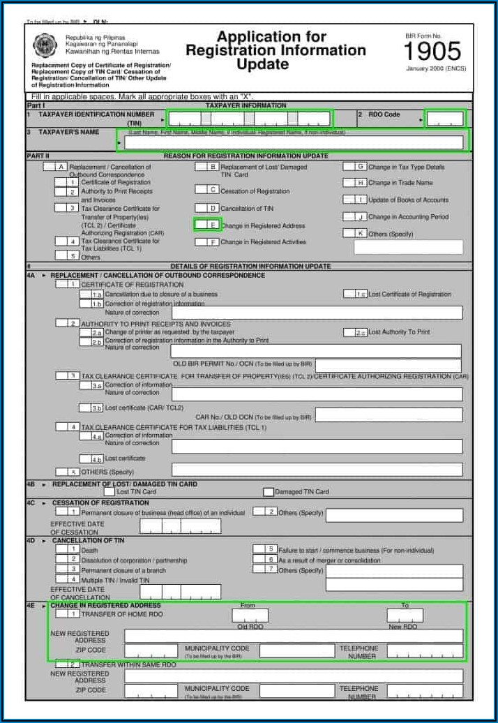 Bureau Of Internal Revenue Tin Application Form