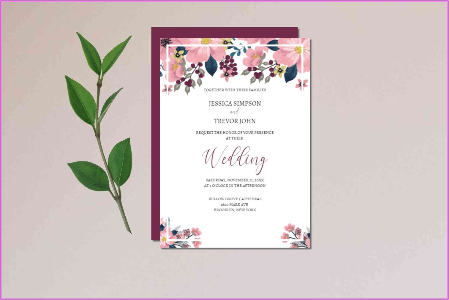 Burgundy Flower Wedding Invitations