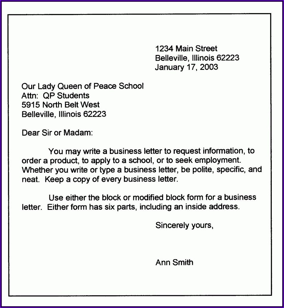 Business Letter Format Sample Word