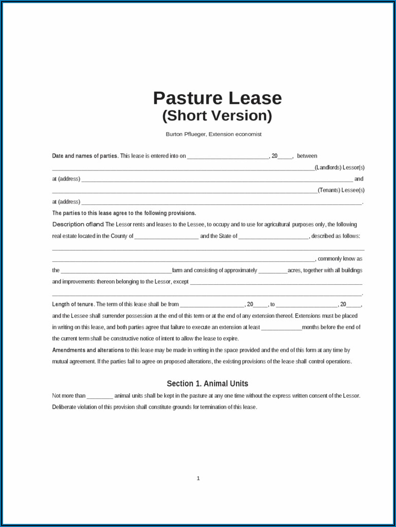 Cattle Grazing Lease Form