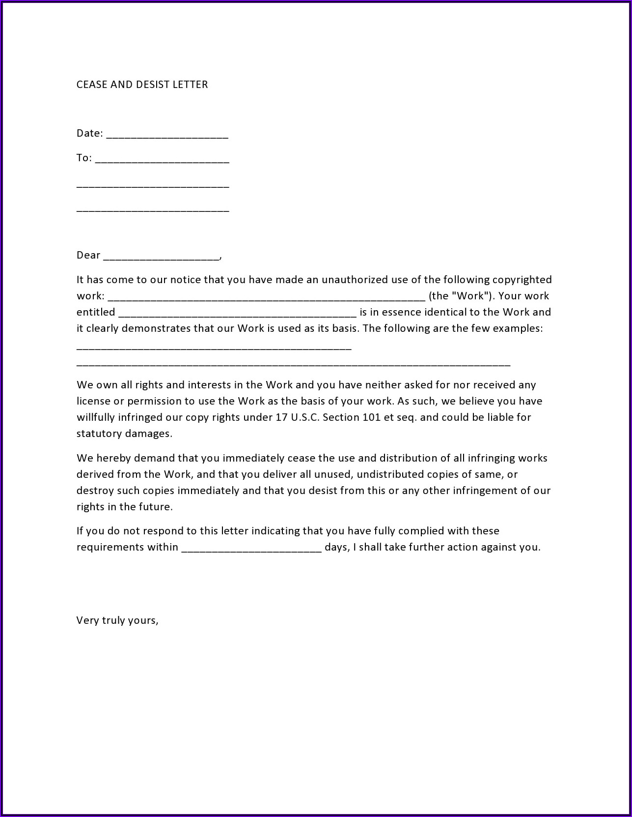 Cease And Desist Letter Template South Africa