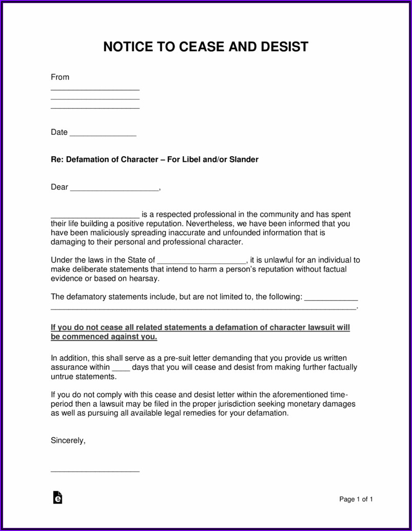 Cease And Desist Letter Template