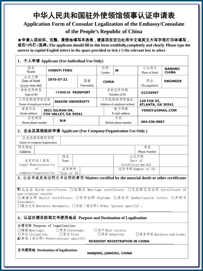 China Business Visa Application Form Download