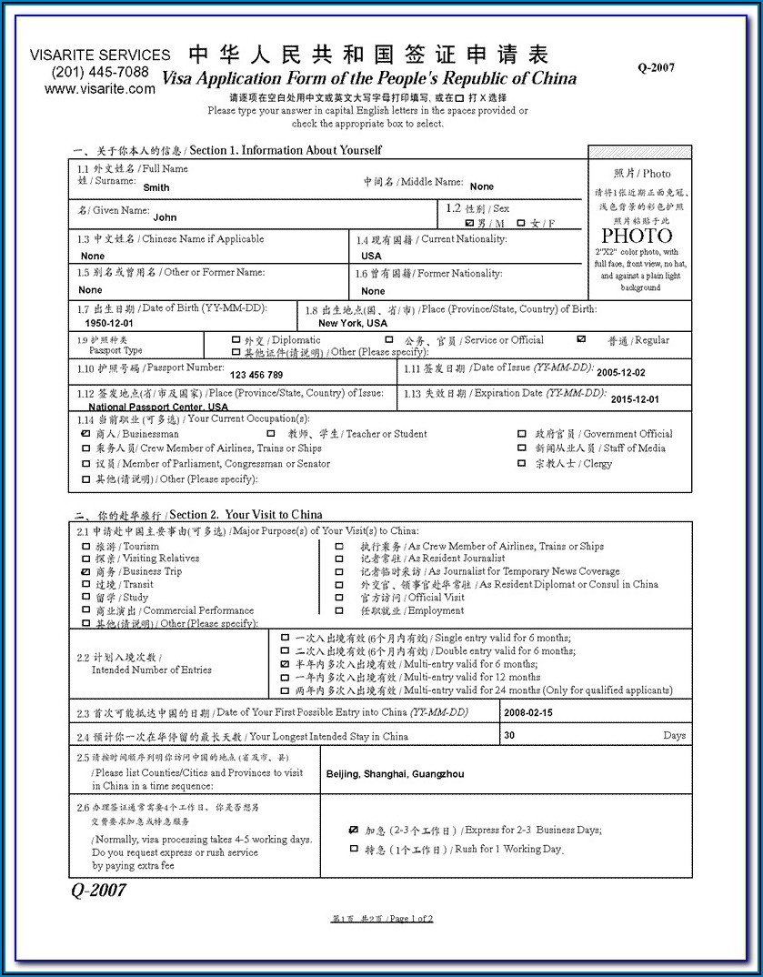 China Z Visa Application Form Download